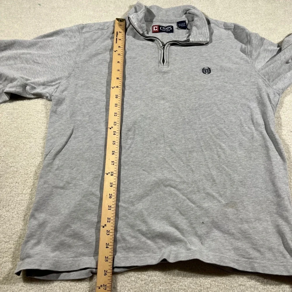 Chaps Quarter Zip Pullover Mens Large Gray Cotton Long Sleeve Crest Logo Sweater